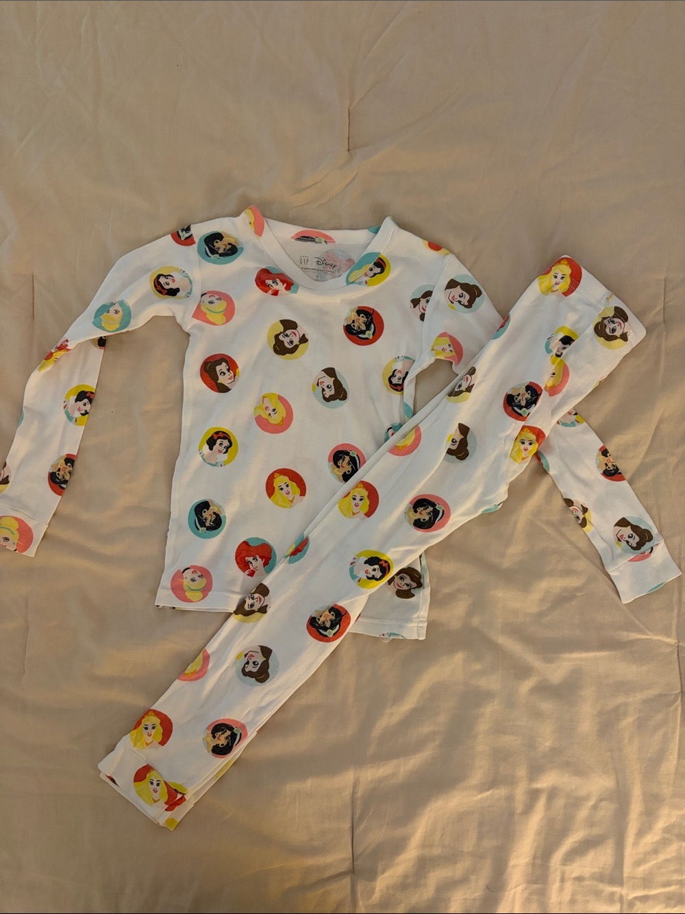 GAP White Kids Pajama Set with Multicolor Princess Circles